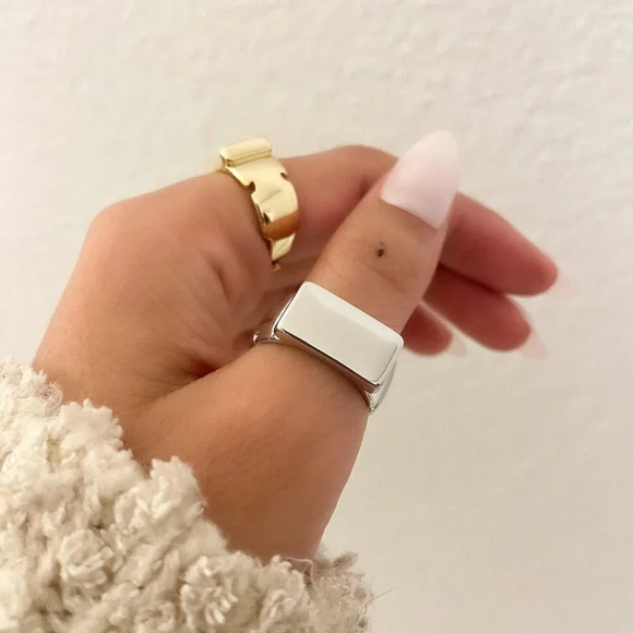 925 Sterling Silver Chunky Bar Ring Statement Ring Thick Ring - Picture 5 of 7